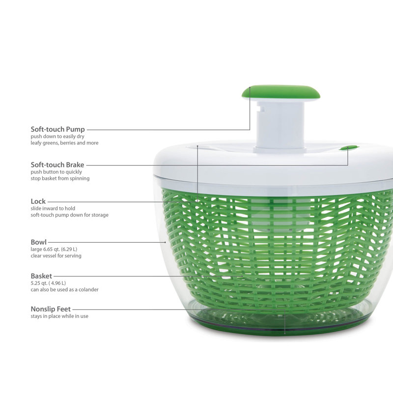 Farberware Pump Salad Spinner with Bowl, 6.6 quart, Green Wayfair